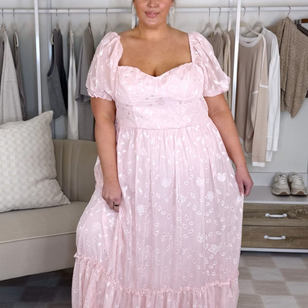 NWT-Lulu's Pink Puff Sleeve Maxi Dress